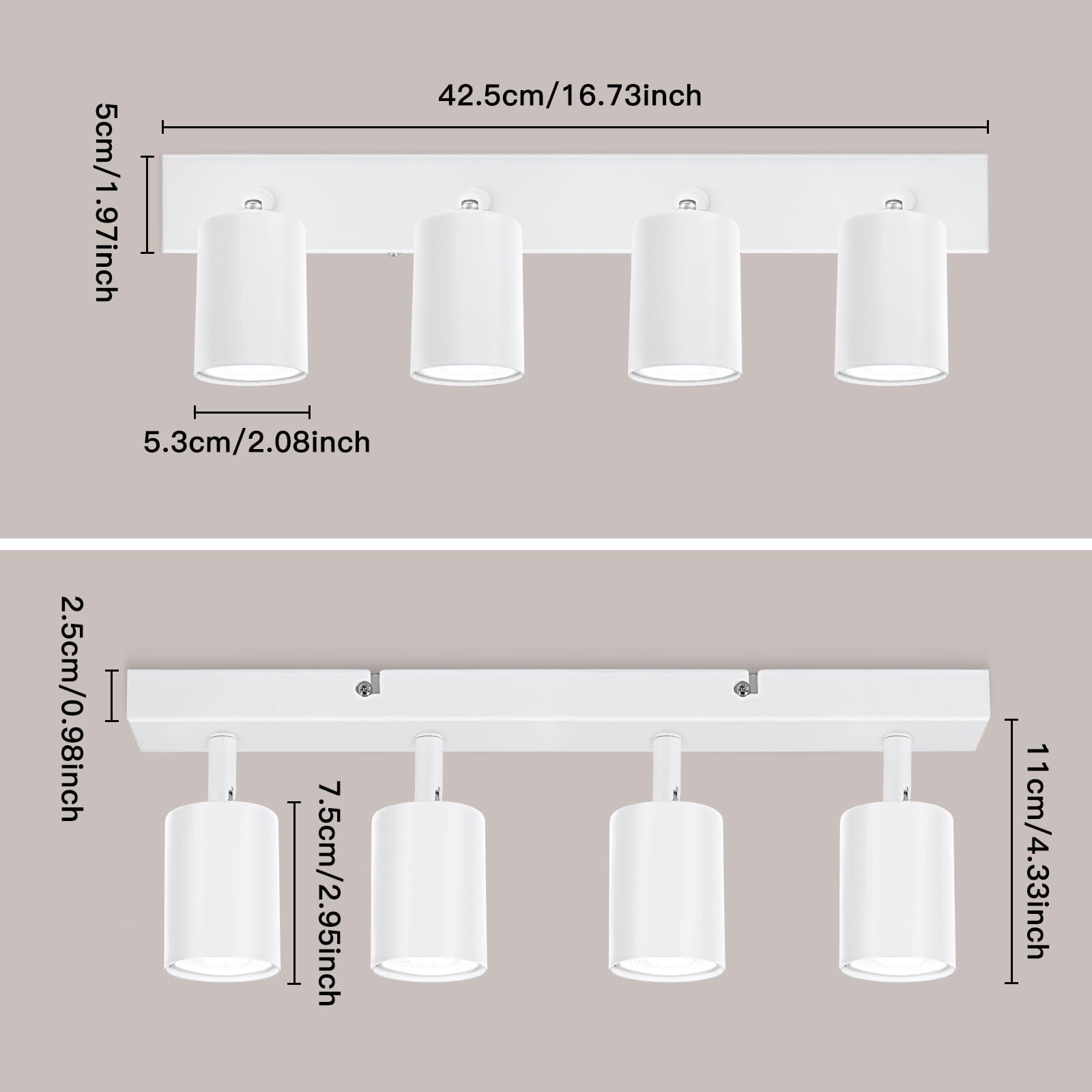 Ketom Adjustable 4 Way Ceiling Spotlight Fitting - GU10 LED Ceiling Light Rotatable - Indoor Spotlights Ceiling Lights - Modern White Metal Ceiling