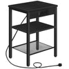 HOOBRO Side Table with Charging Station, Narrow Bedside Table with 2 Sockets and 2 USB Ports, 3-Tier Nightstand with Adjustable Shelf, Slim Sofa
