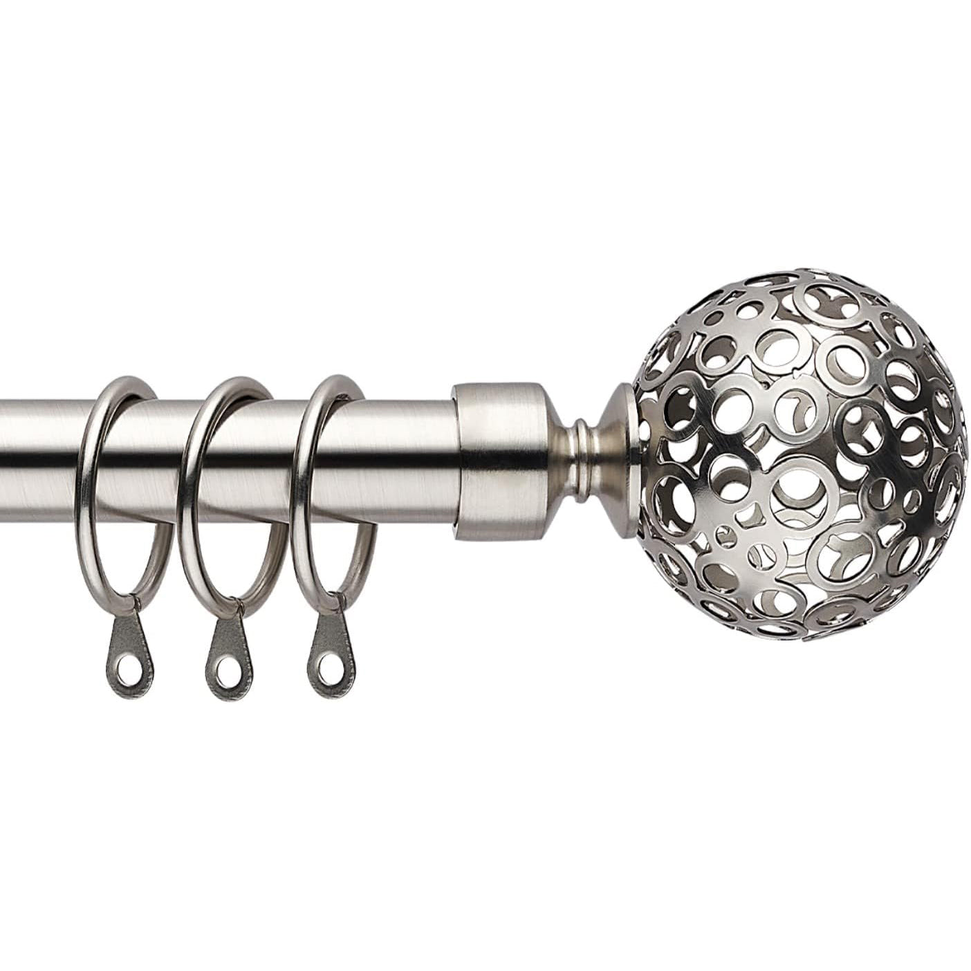 Extendable Curtain Pole Set 70-120cm Satin Nickel, Globe Finials, 19/16mm