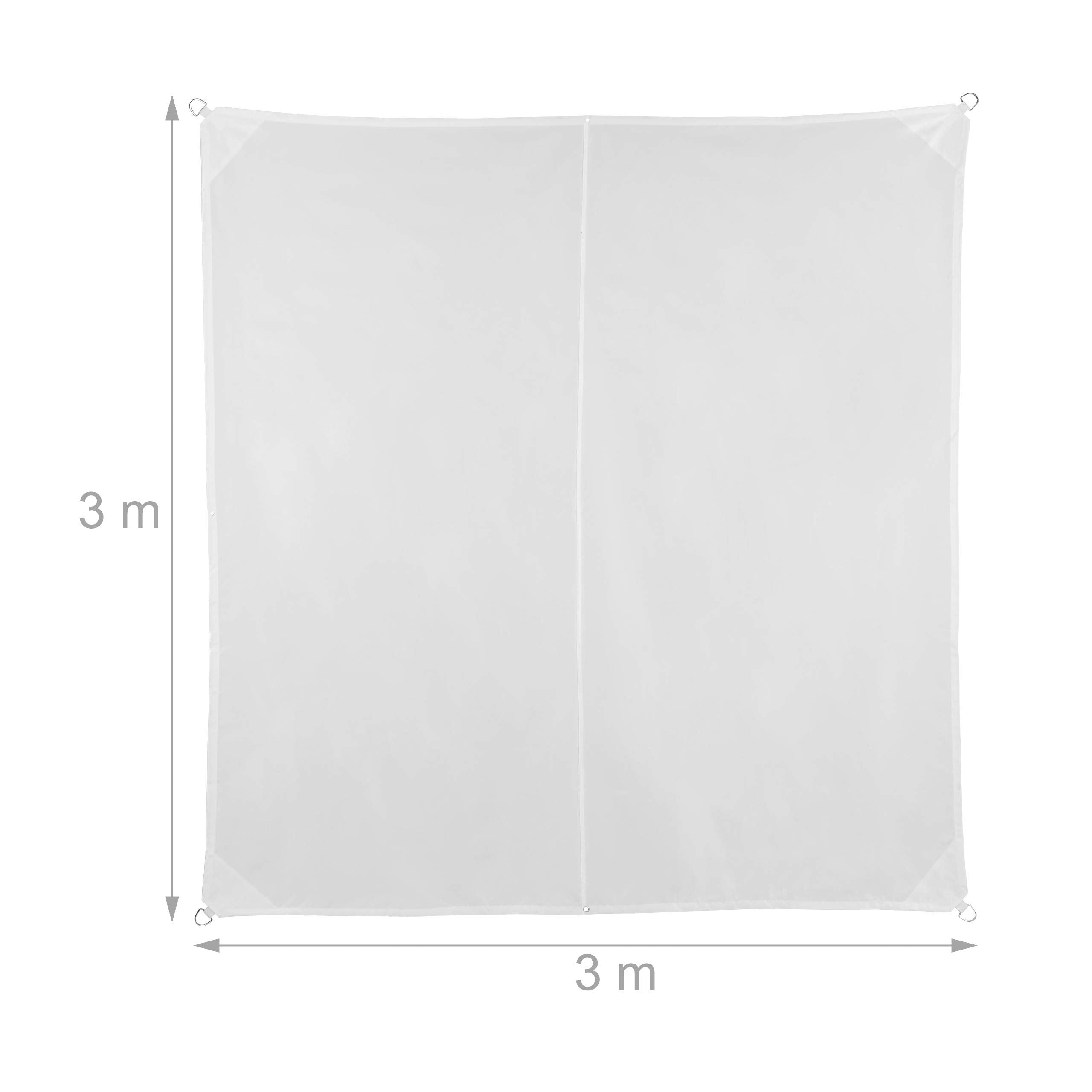 Relaxdays Shade Sail, Square, Water-Repellent, UV-Protection with Tethers, Balcony Canopy, WxD: 3 x 3m, White