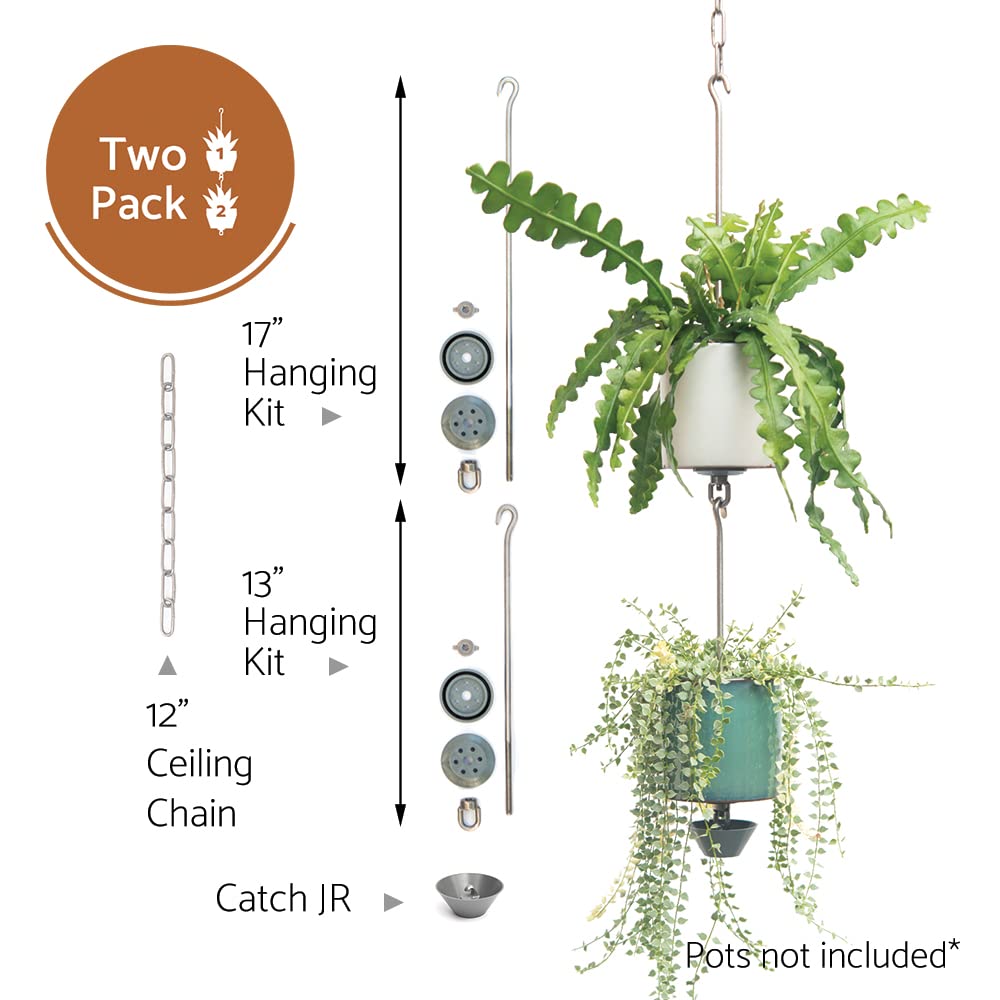 SkyPots ? Two Pack, Pot Hanger Kits + Accessories - Hang and Connect Your Clay Pots, Stainless Steel - Indoor/Outdoor - Connectable Hanging Planter