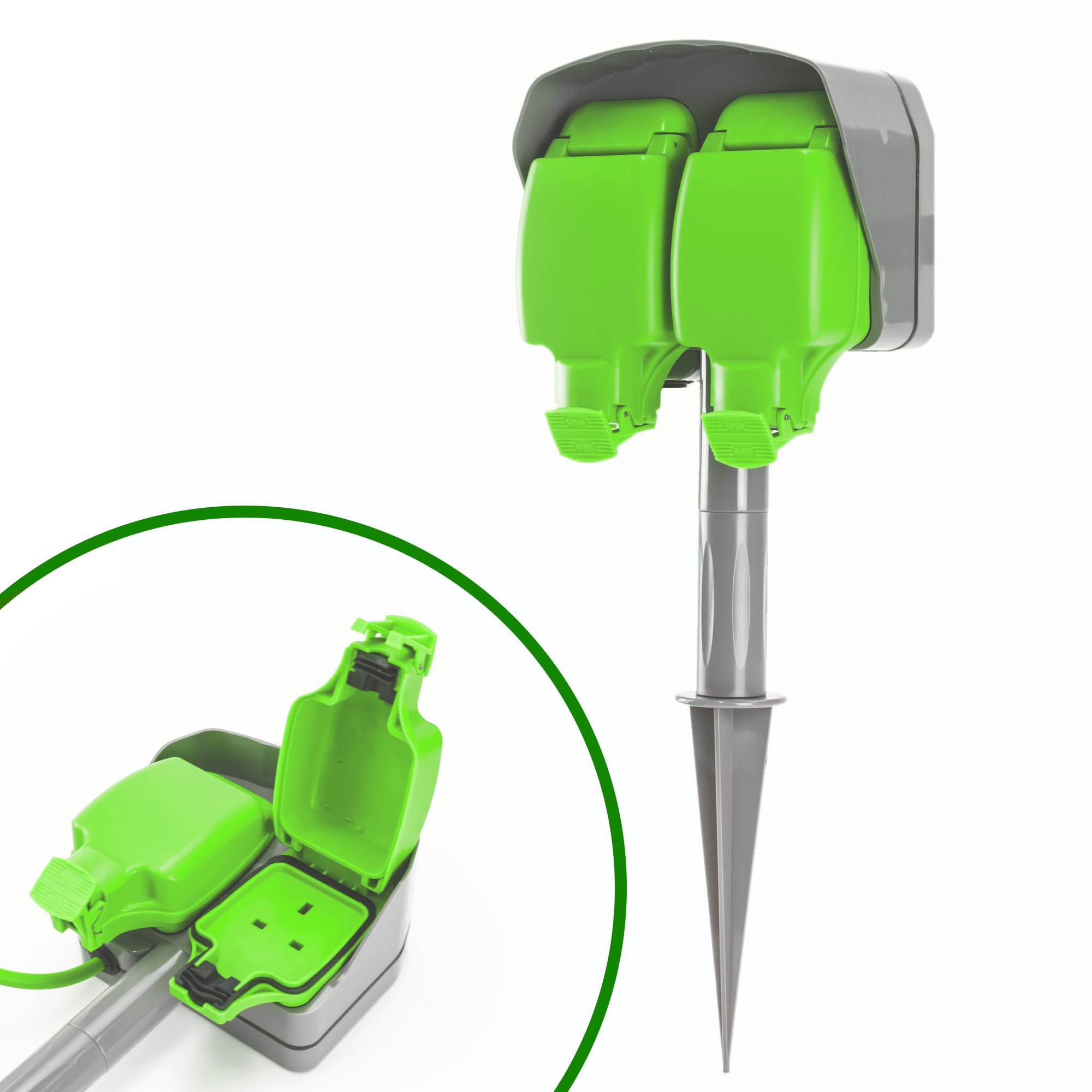STATUS Garden Spike Socket, 15m Outdoor Extension Lead, Waterproof, 13 Amp, Dual Socket, IP54 Rated, Ideal for Lawn, Garden, Power Tools, DIY Use