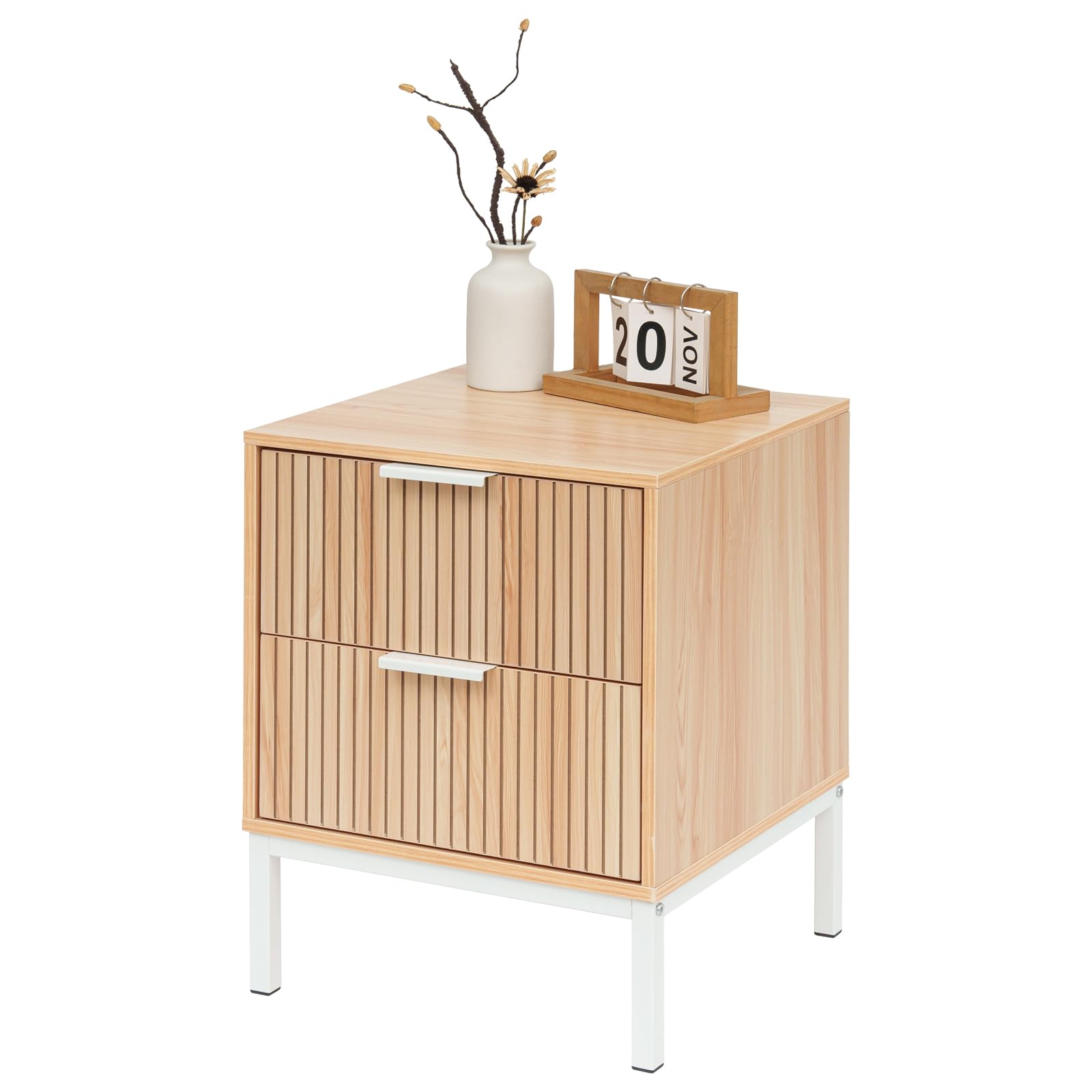 Awhtixbo Bedside tables for bedrooms, bedside table for living room, wooden bedside table with 2 drawers, wood color, dimensions: 40x40x52 CM