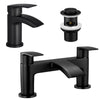 Peppermint Bath and Basin Mixer Taps Set with Pop up Slotted Basin Waste Matte Black Waterfall Bathroom Sink Tap & Bathtub Filler Tap Tub Faucet