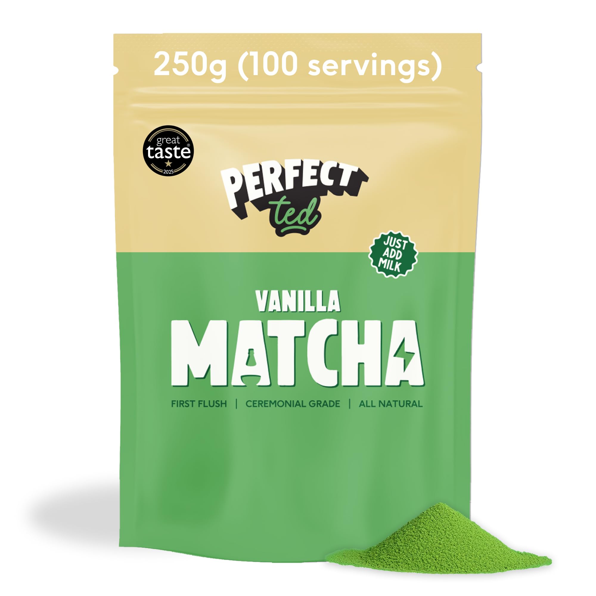 PerfectTed Vanilla Bean Matcha Powder, Ceremonial Grade Japanese, Bulk Pack, Perfect for Sweet Lattes & Smoothies | Premium Matcha Fuel | Vegan |