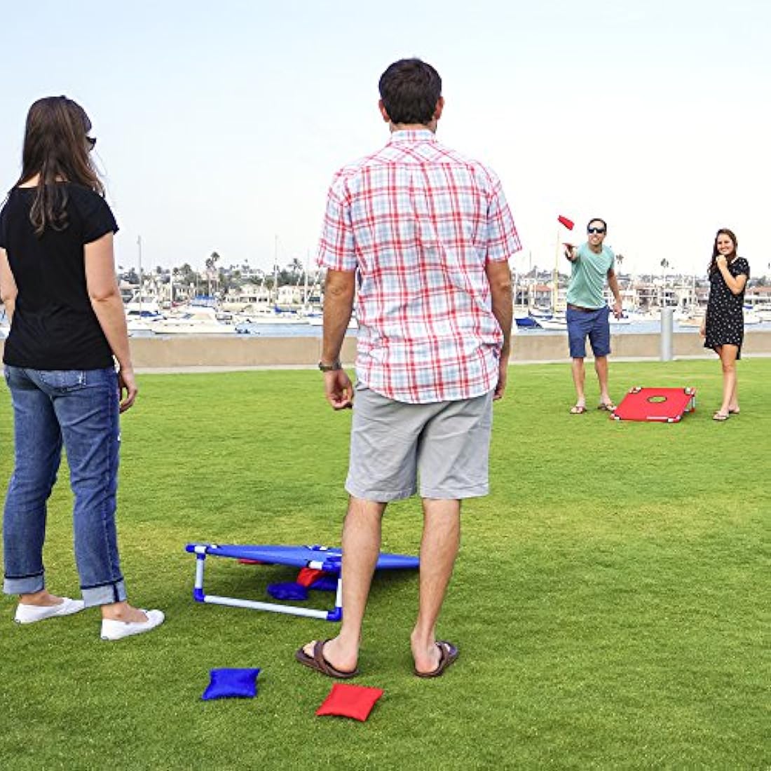 GoSports Portable PVC Framed Cornhole Game Set with 8 Bean Bags & Travel Carrying Case, Red; Blue