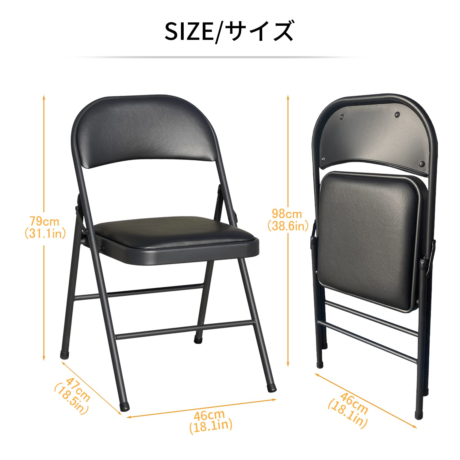 BOOSDEN Folding Chair, Foldable Chair, Set of 2, Faux Leather Fold Up Chair for Home, Office, Dining, Portable and Compact Metal Frame Folding Seat,