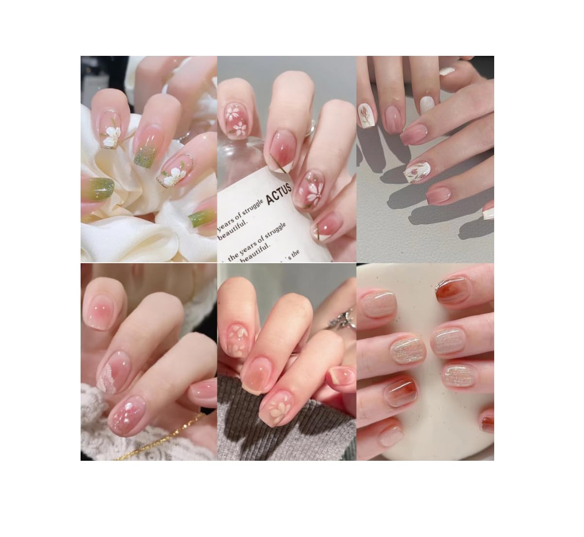 6 Packs(144Pcs) Salon Acrylic Press On false Nails, Glossy Glitter Color Gradient fake Nails short,Square Shape,6 bottles of Glue,1 Prep Pad,1 Jelly