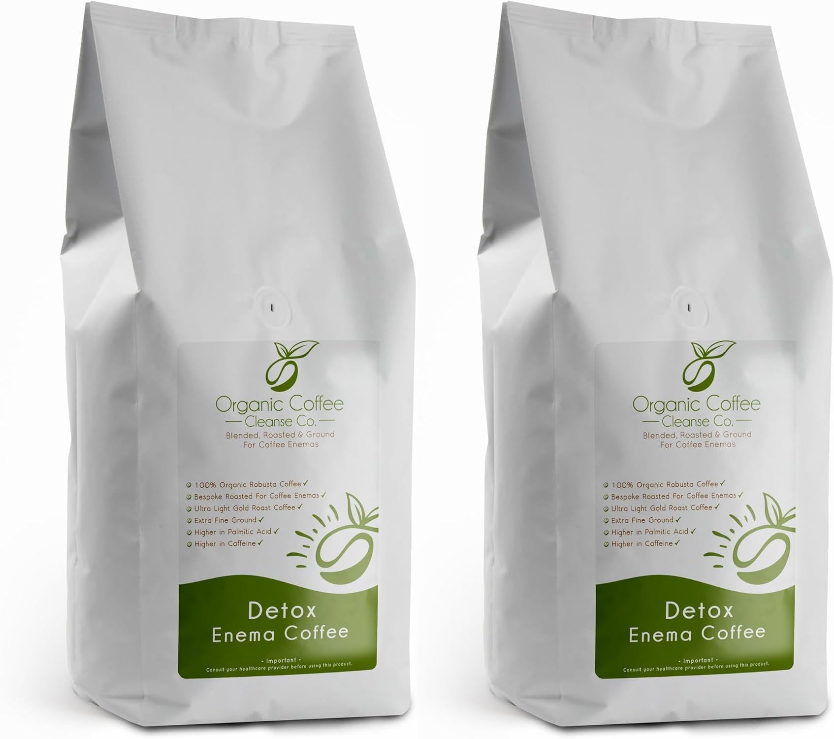 Ground Enema Coffee 2kg - 2 x 1kg Bundle - For Coffee Enemas - 100% Robusta & 100% Organic - Ultra Light Gold Roast - Fine Grind
