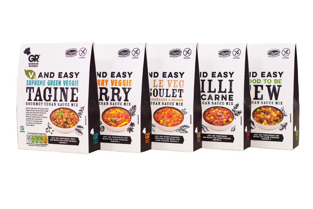 Gordon Rhodes V and Easy fab 5. One Pack of Each of The 5 Fabulous V and Easy Gourmet Vegan Sauce Mix Range. (5 x 75gm)