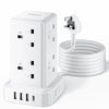 Tower Extension Lead with 8 Way Multi Plug Extension Tower & 4 USB Ports (13A),Mini Power Strip with Switch, 5M Extension Cable Surge Protection