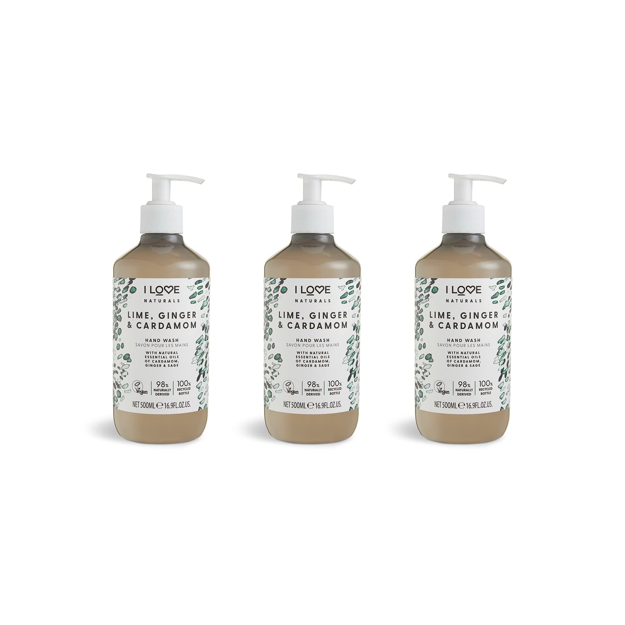 I Love Naturals Lime, Ginger & Cardamom Hand Wash ? With Natural Oils of Cardamom, Ginger & Sage ? Gently Cleanses & Refreshes ? Uplifting Scent ?