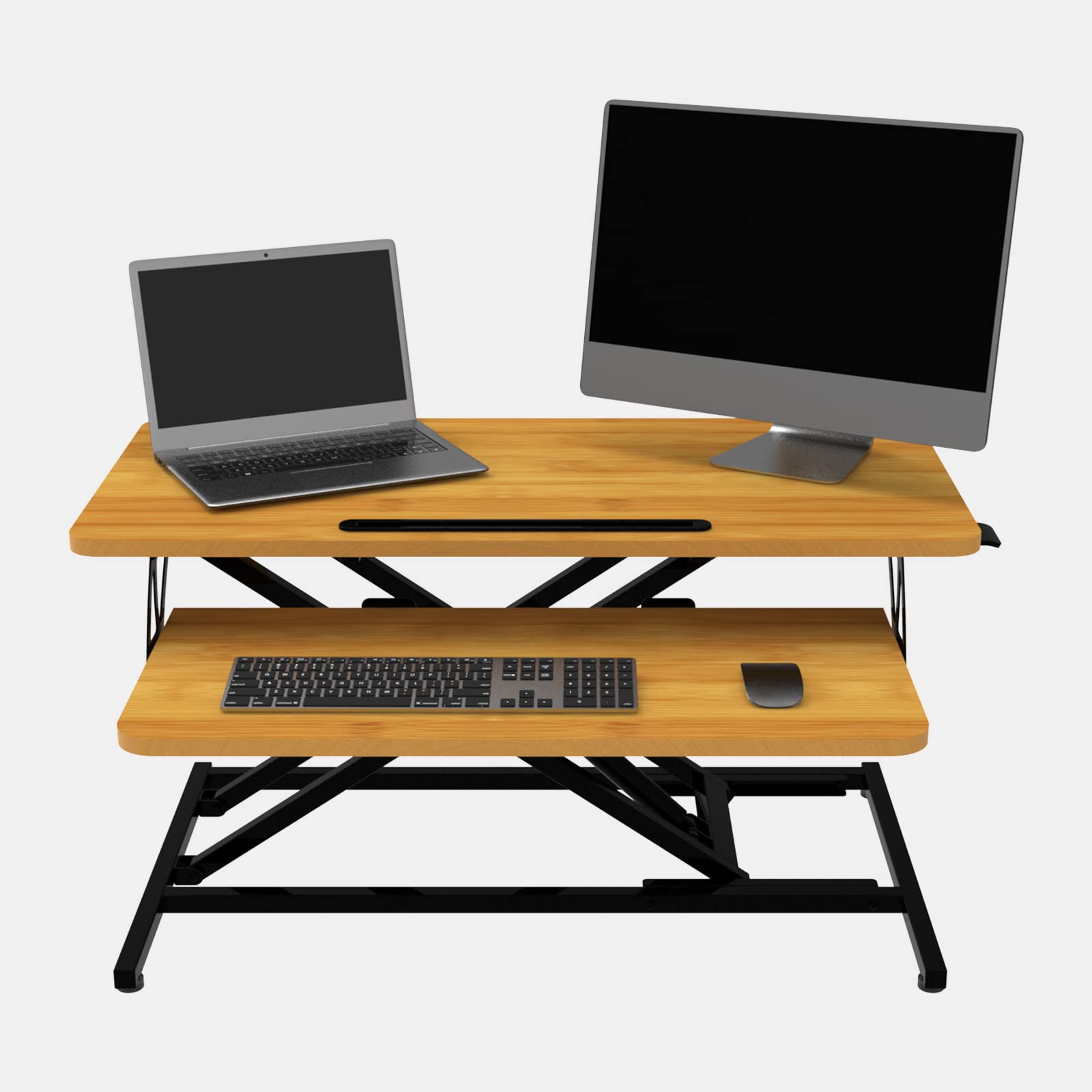 ERGOMAKER Height Adjustable Standing Desk Converter - 81cm (32 Inch) Wide Platform Tabletop Workstation - Quick Sit to Stand Desk Riser for Dual