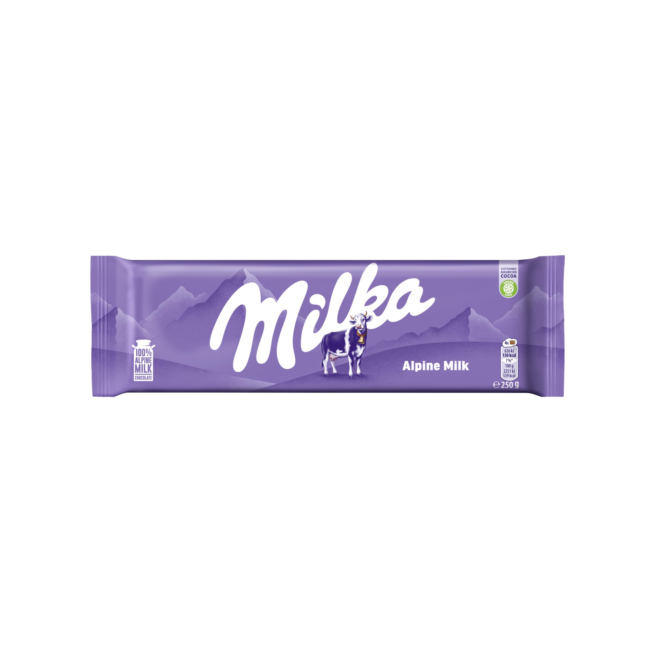 Milka Alpine Milk Chocolate Bars, Smooth and Creamy Chocolate Made with 100% Alpine Milk, Perfect for Sharing, 250 g (Pack of 17)