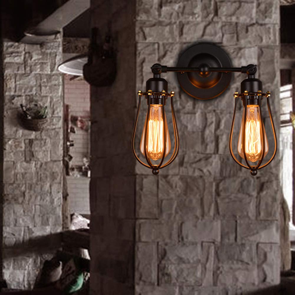YNXing Loft Antique Iron Art Double-Head Pomelo Wall Lamp American Country Style Antique Restaurant Corridor LED Wall Lamp