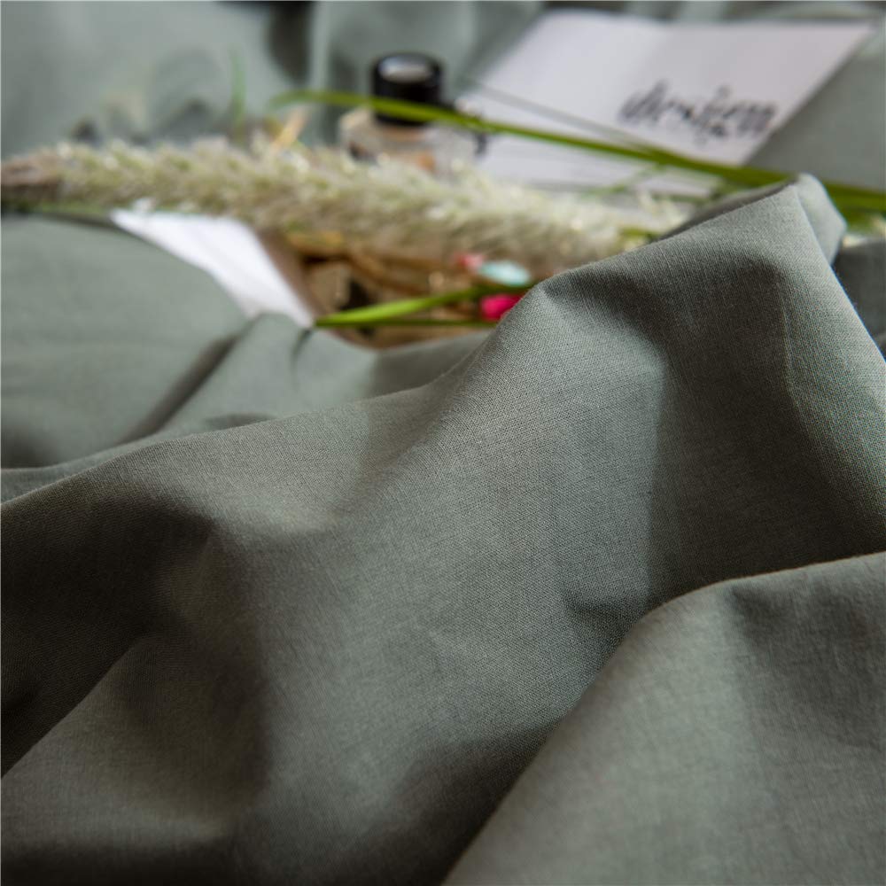 Ruccit Sage Green Duvet Cover Set King Size Bed 100% Washed Cotton King Duvet Cover Adults Teens 3pcs Simple Plain Farmhouse Bedding Set Zipper