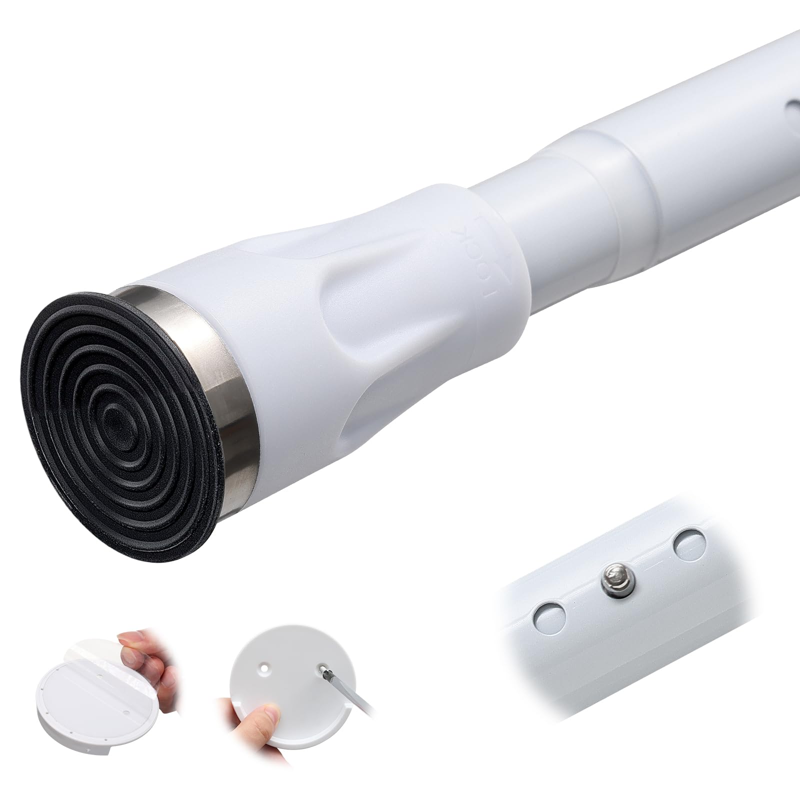 White Shower Curtain Rod tension no drill, 42 to 115 inch Adjustable Heavy Duty black shower tension curtain rod for bathroom Closet Windows