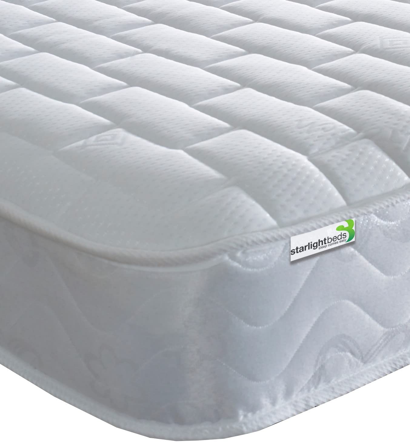 Starlight Beds Brick Design Quilted Sprung Hybrid Mattress with Memory Foam Layer. Soft Firmness, White, 18cm Deep. Double Mattress (4ft6 x 6ft3)