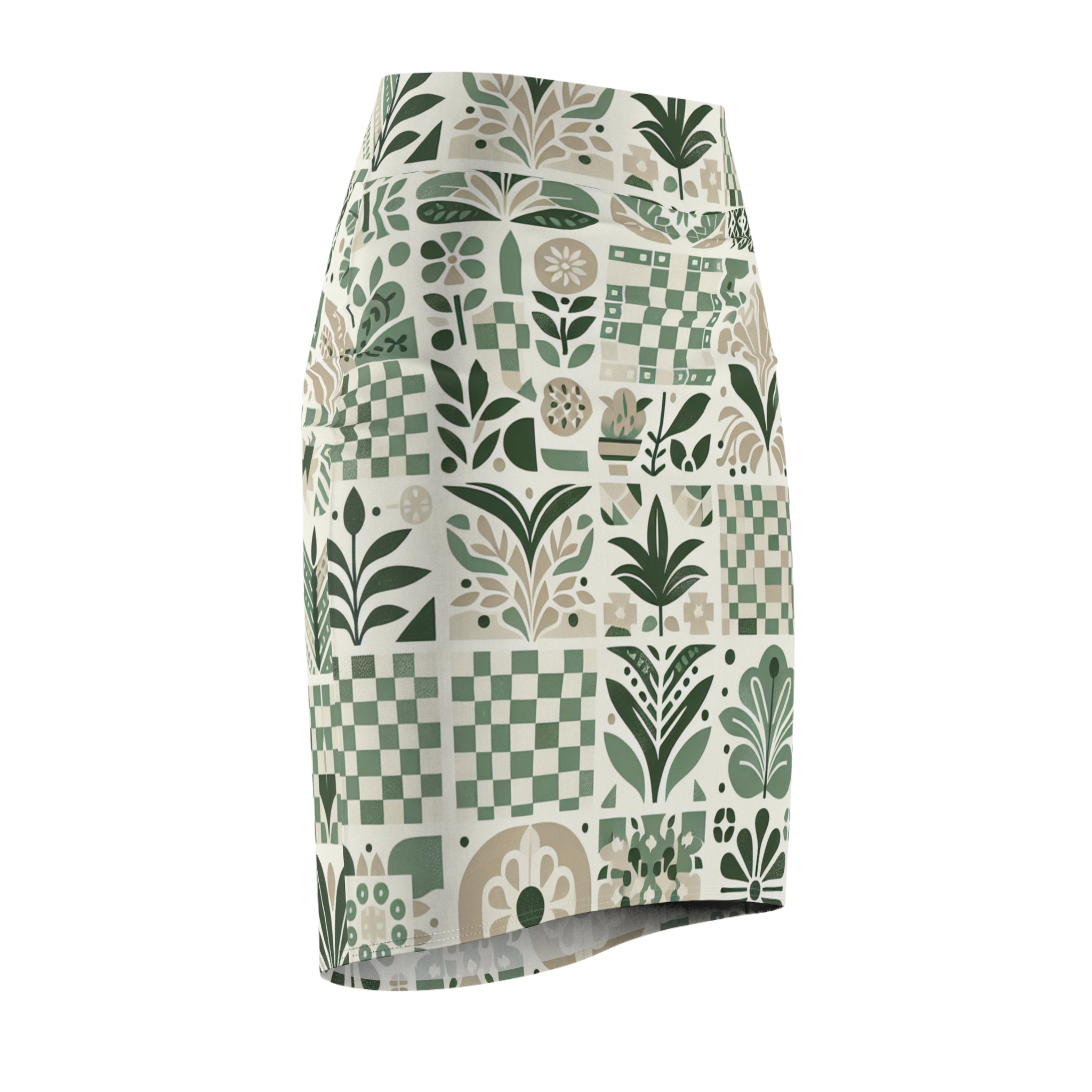 Evelyn Atelier Pencil Skirt - Contemporary Checkerboard Print in Pale Green and White