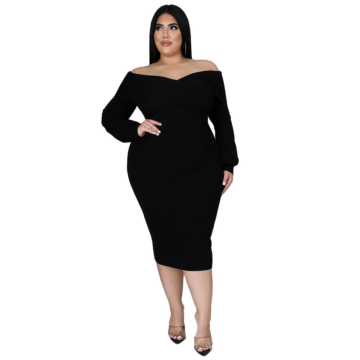 Women's Solid Color Plus-Size Solid-Colored Dress