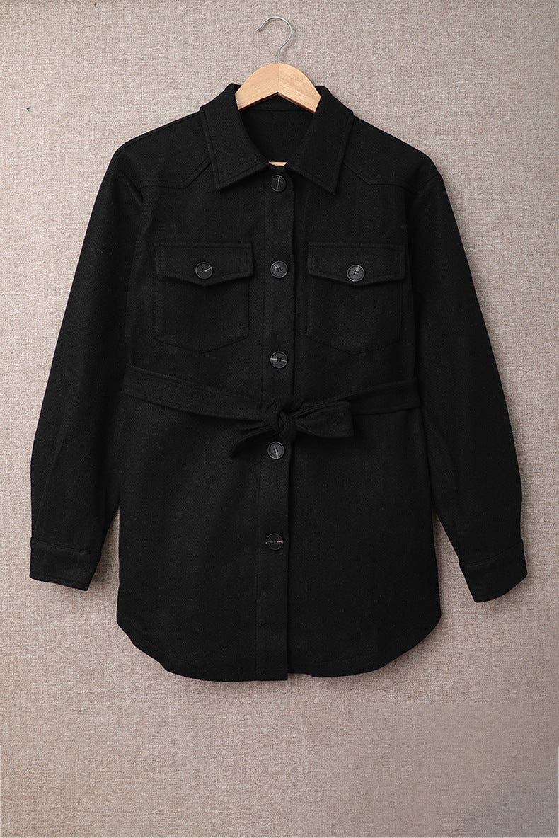 Casual Solid Color Lapel Tie Trench Coat Jacket