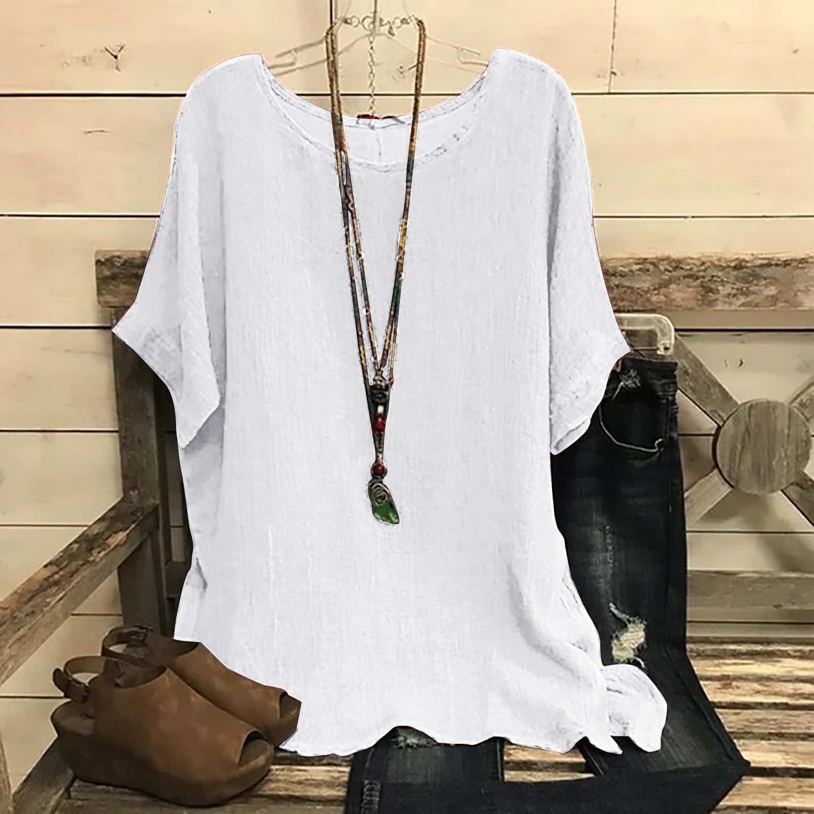 Women's Casual Loose-fitting Fashionable Solid-color Crew-neck Top