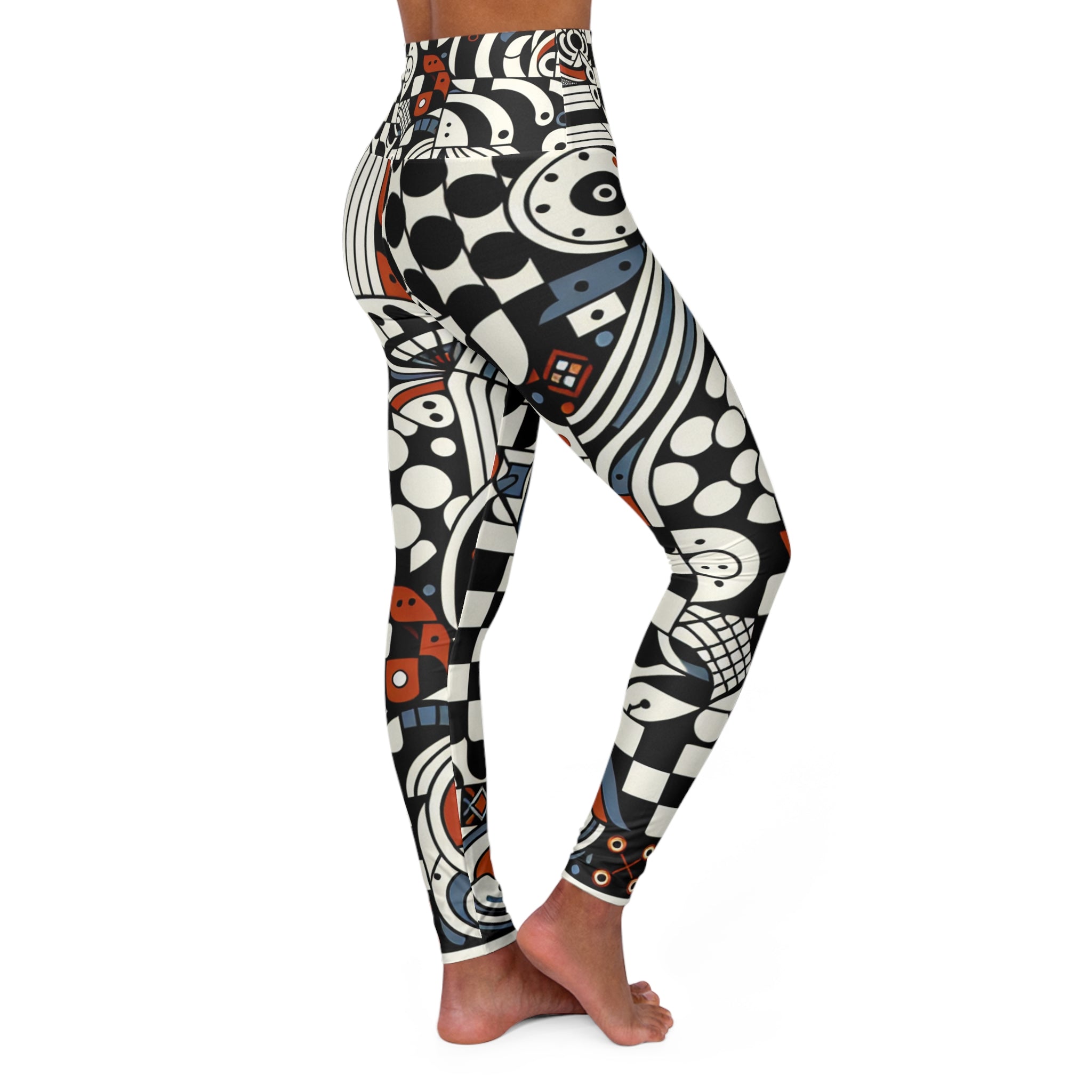 Andrea Bellecci High-Waisted Leggings with Checkerboard Motifs and Organic Shapes
