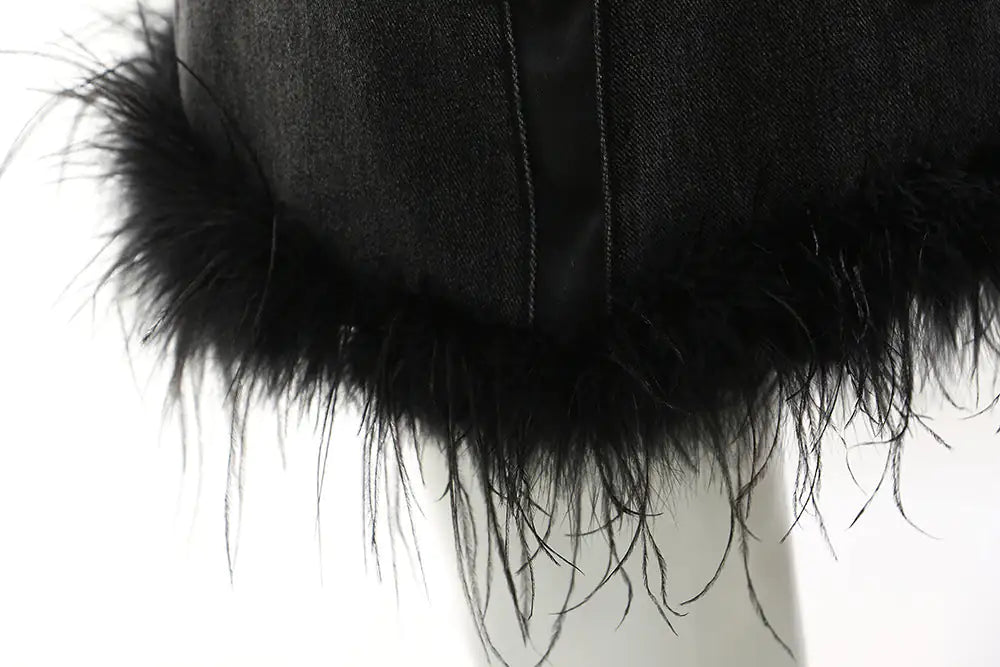 Feathered Elegance A-Line Denim Skirt for Women - Chic High-Rise Summer Fashion