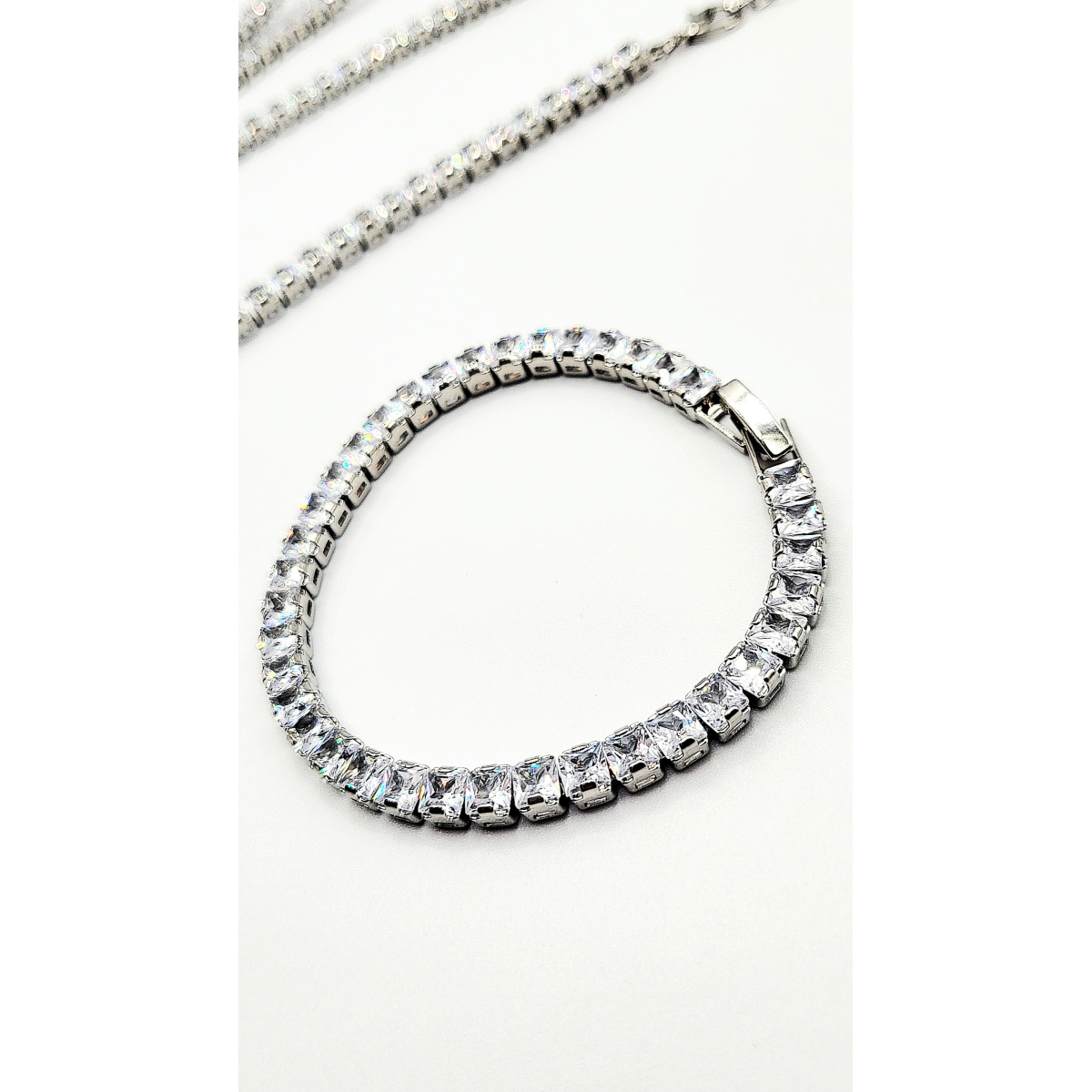 Square Cut Crystal Tennis Necklace Trio Set