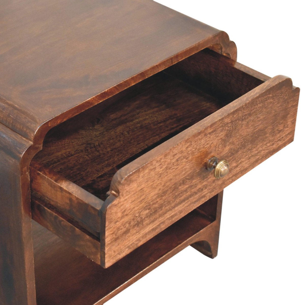 Artisan Furniture Solid Wood California Walnut Newton Bedside, 1 Drawer and Open Shelf, Dark Brown