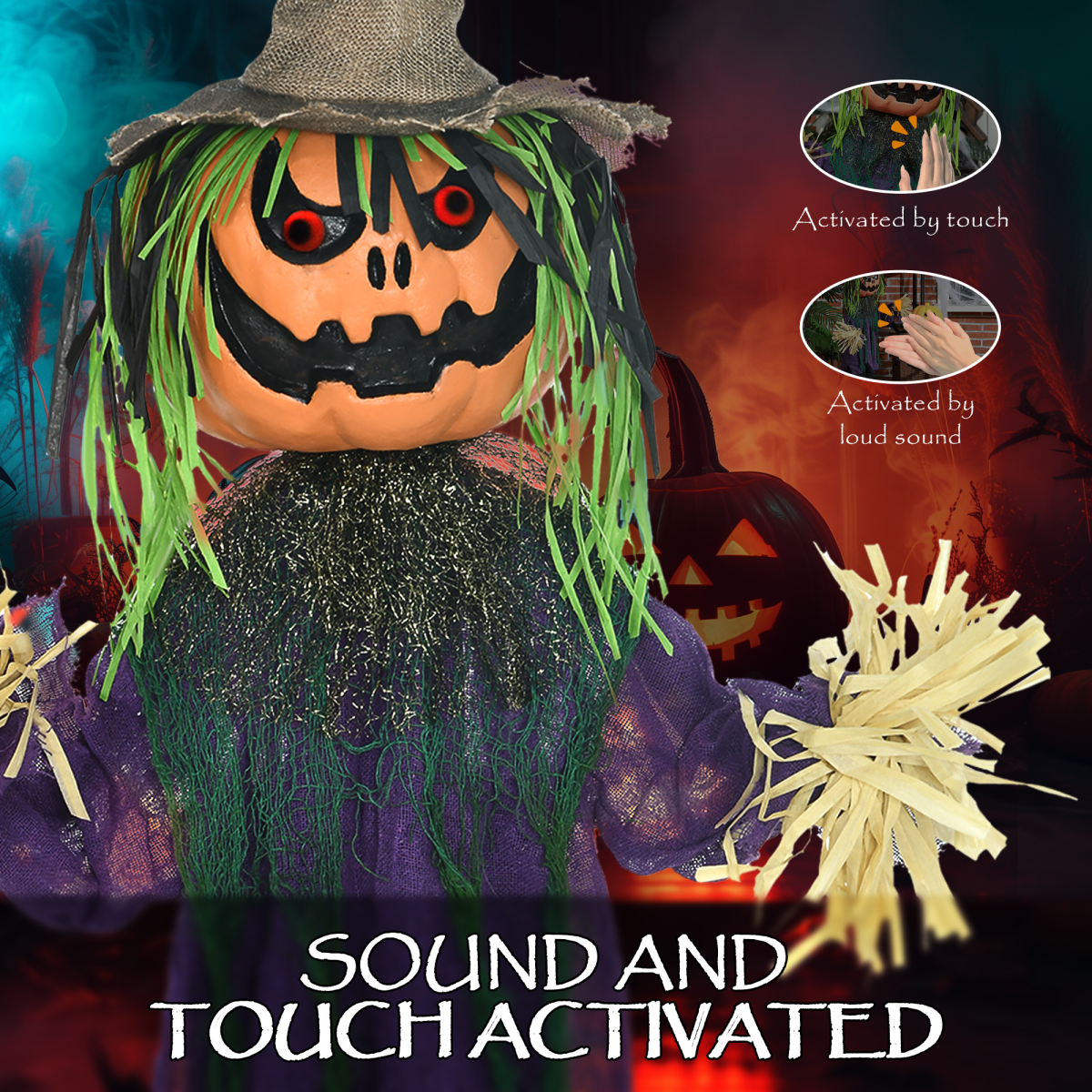 HOMCOM Pumpkin Halloween Animatronic Prop for Indoor Outdoor Decoration