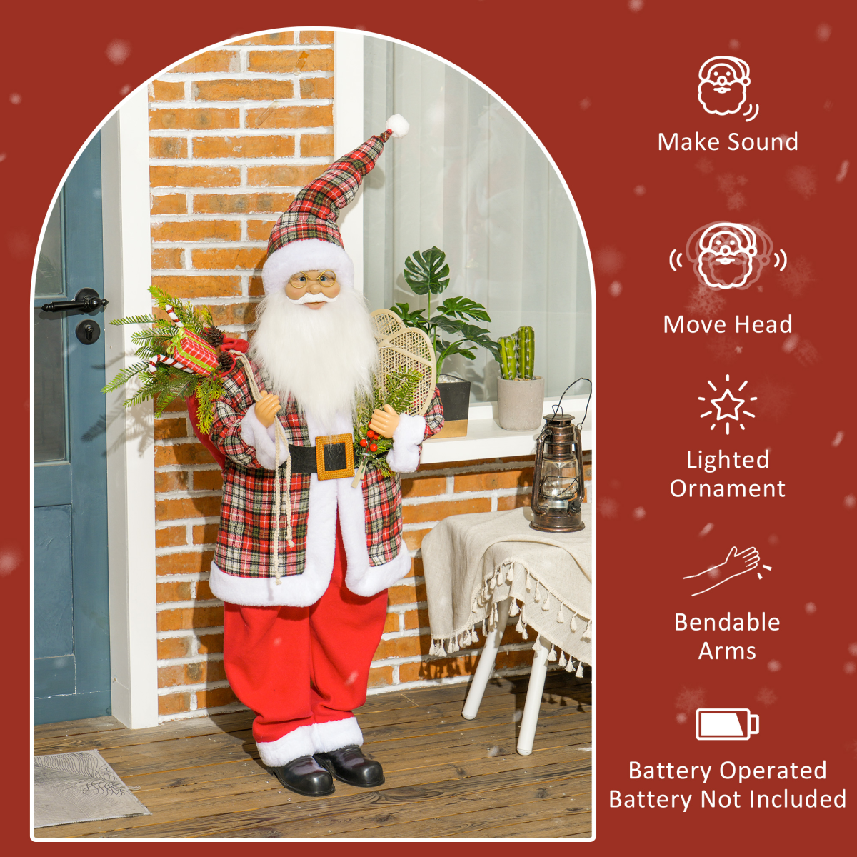 HOMCOM 133cm Animated Santa Claus w/ Sound Activated Festive Music for Party