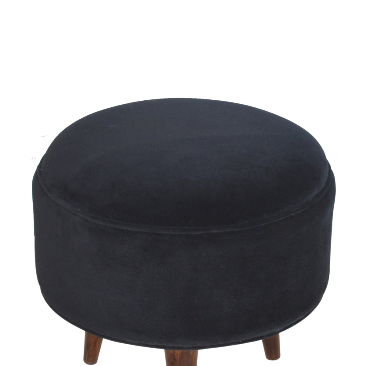 Artisan Furniture Solid Mango Wood Black Velvet Nordic Style Footstool