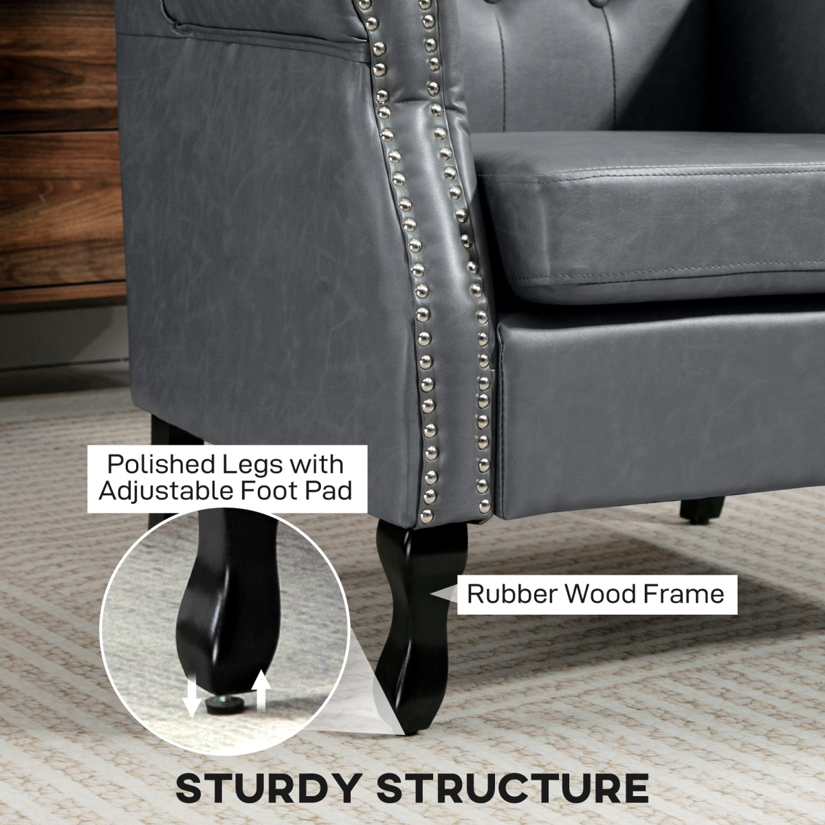 HOMCOM Chesterfield-style Wing Back Armchair Tufted Accent Chair Grey