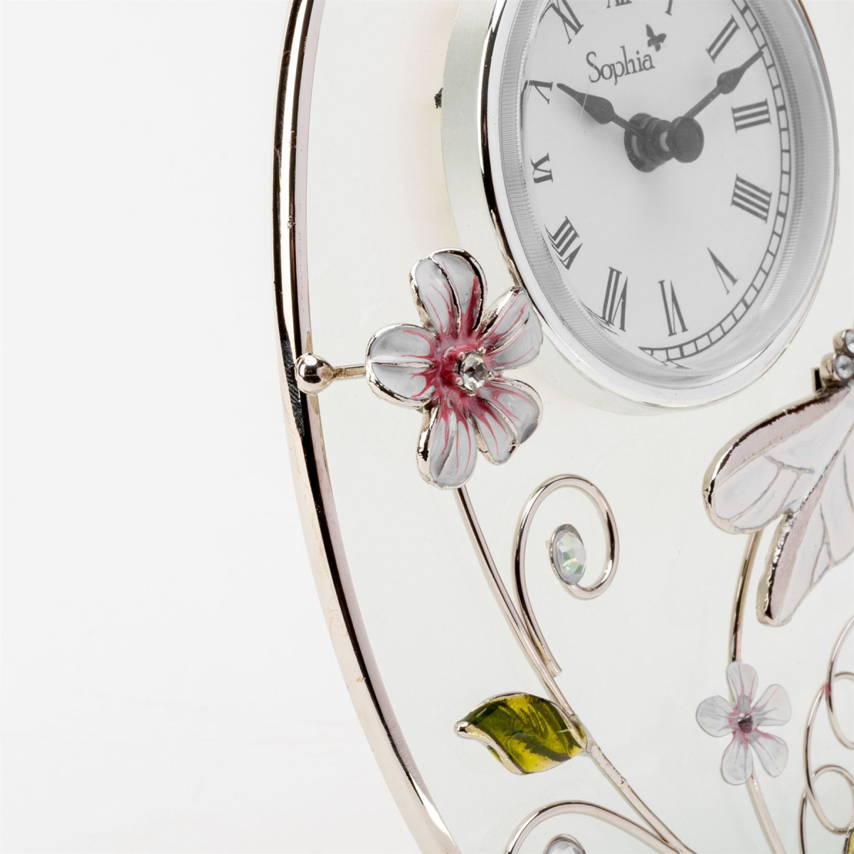 Wm.Widdop Sophia Classic Glass & Wire Dragonfly Mantel Clock