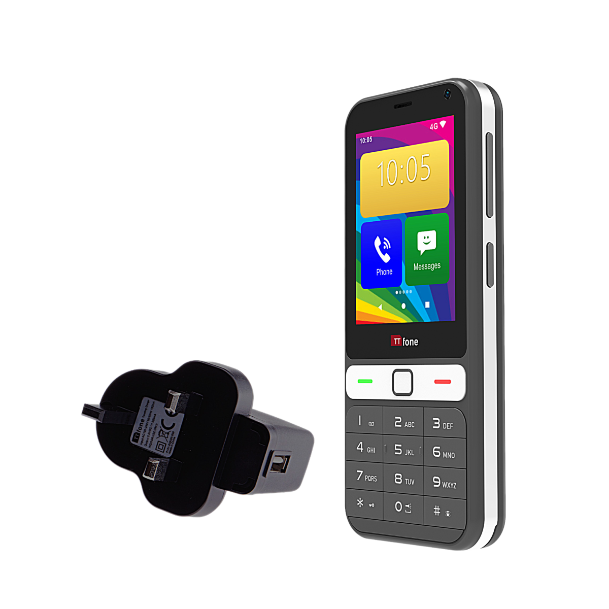 TTfone TT280 – 4G Touchscreen Android Mobile with EE Pay As You Go SIM and Dock charger included.