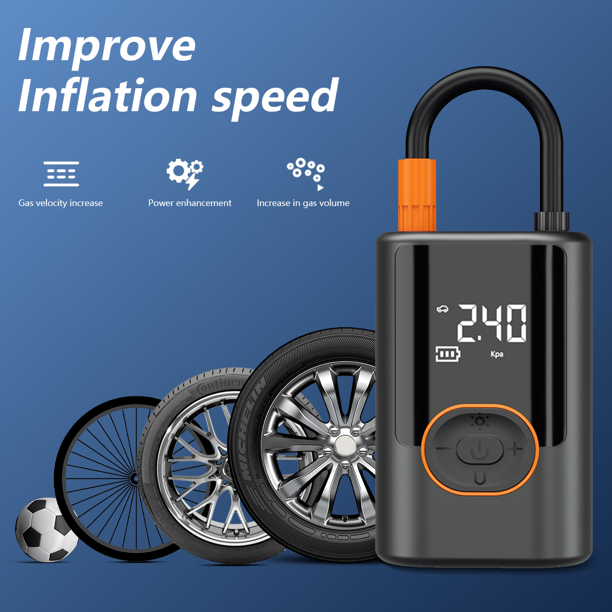 Portable large screen full touch screen car air pump wireless tire inflation pump car/motorcycle/bicycle/ball inflator air compressor pump