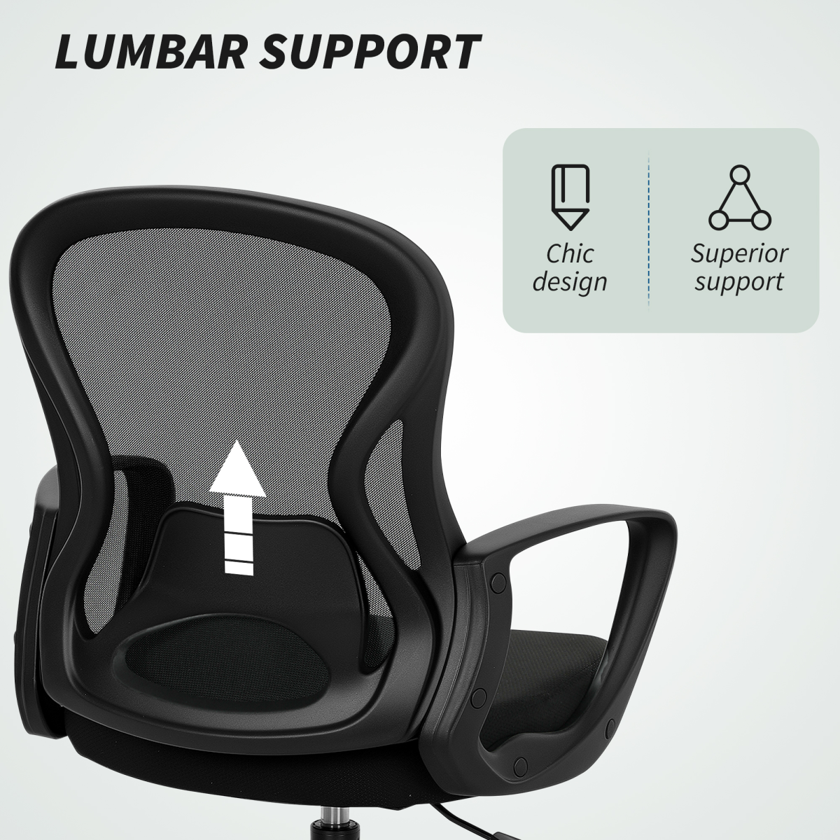 Vinsetto Mesh Office Chair with Lumbar Support, Adjustable Height, Black