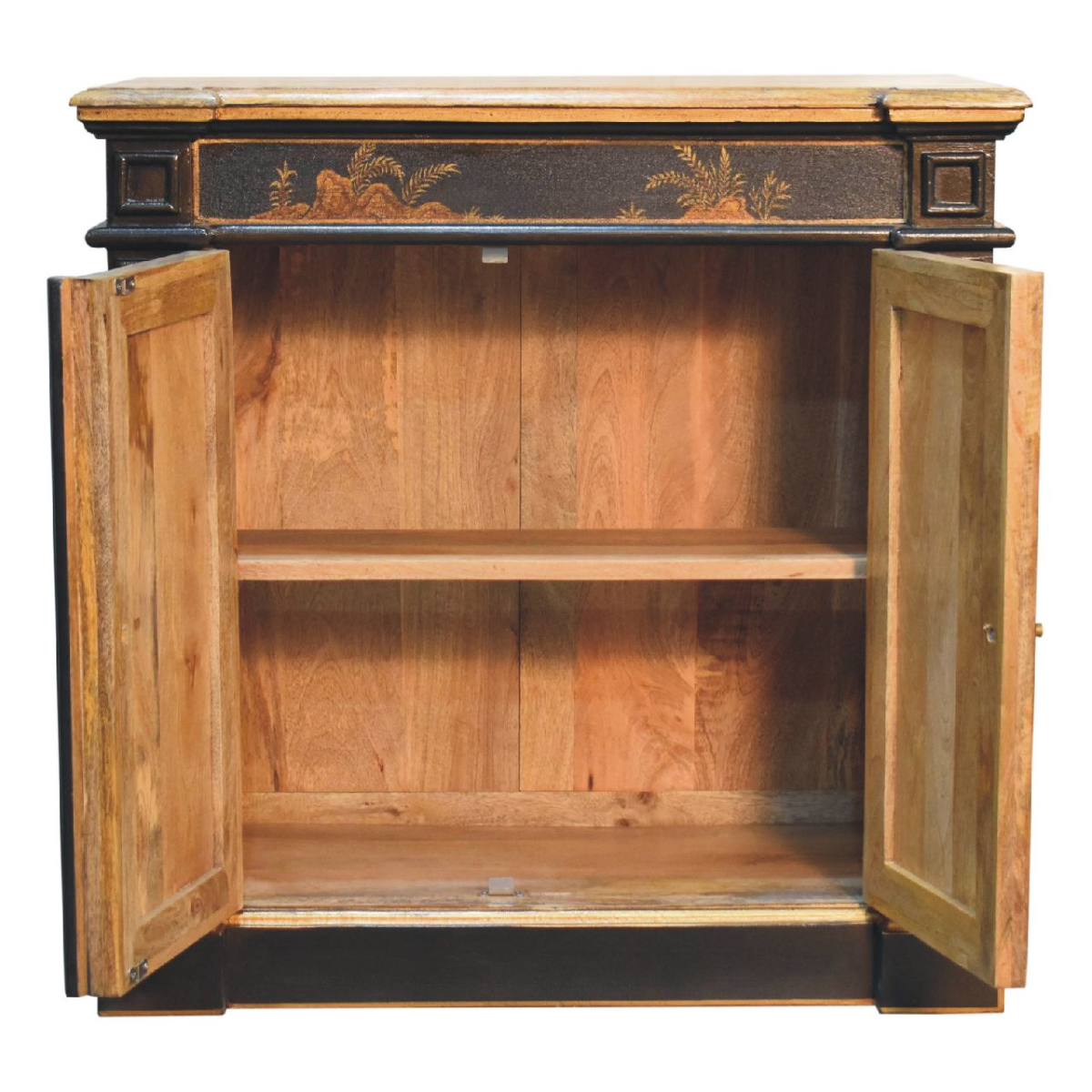 Artisan Furniture Solid Wood Oriental Hand-Painted Wine Cabinet, Black, 2 Doors