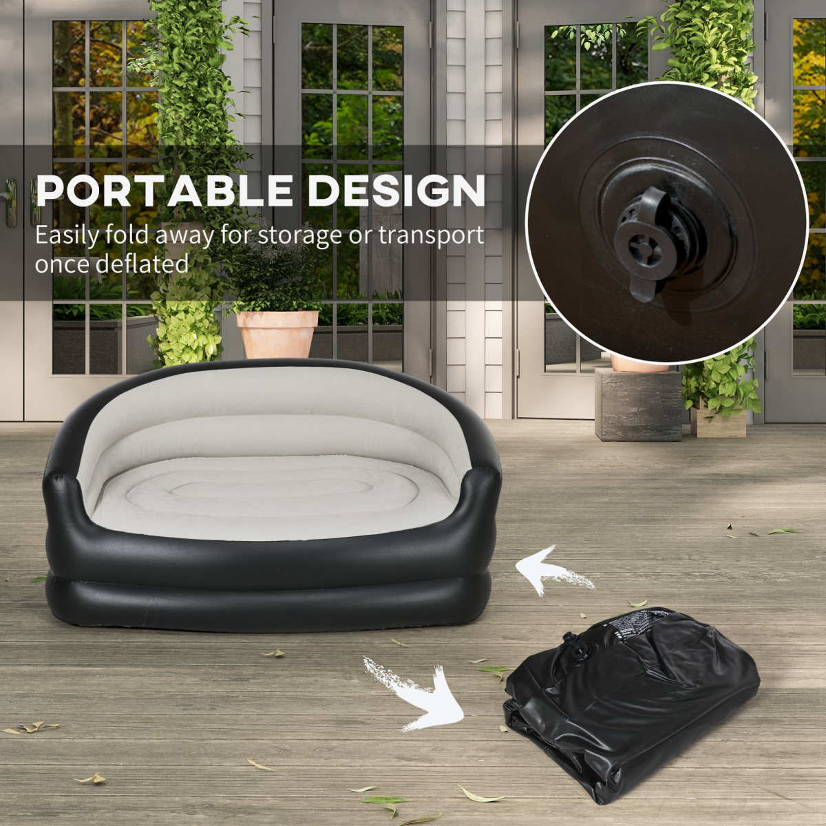 Outsunny Inflatable Chair with Soft Plush Fabric for Movie Watching, Grey