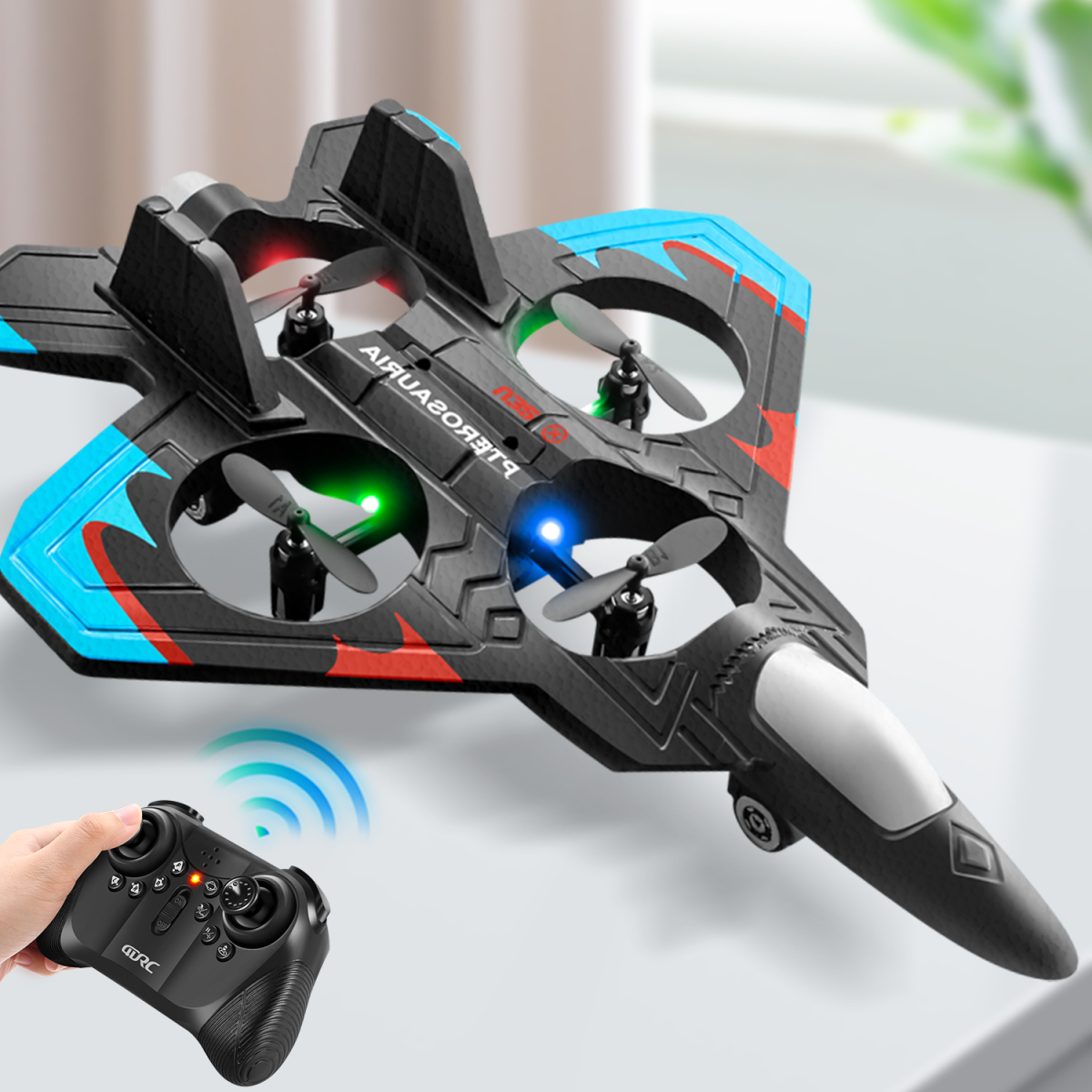 4DRC V32 RC Plane, Foam Remote Control Airplane with Light, 2 Batteries, 6-axis Gyro Stabilize Systems RC Fighter Jet Plane Toys