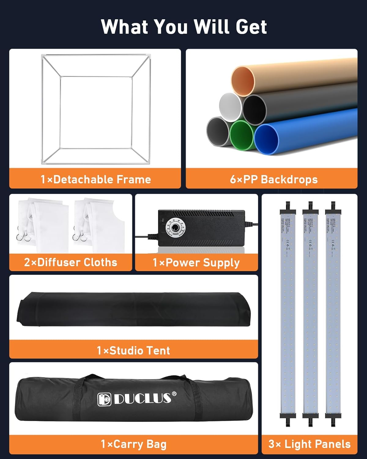 Light Box Photography 80cm 5600K Dimmable LED Studio with 6 Backdrops DUCLUS