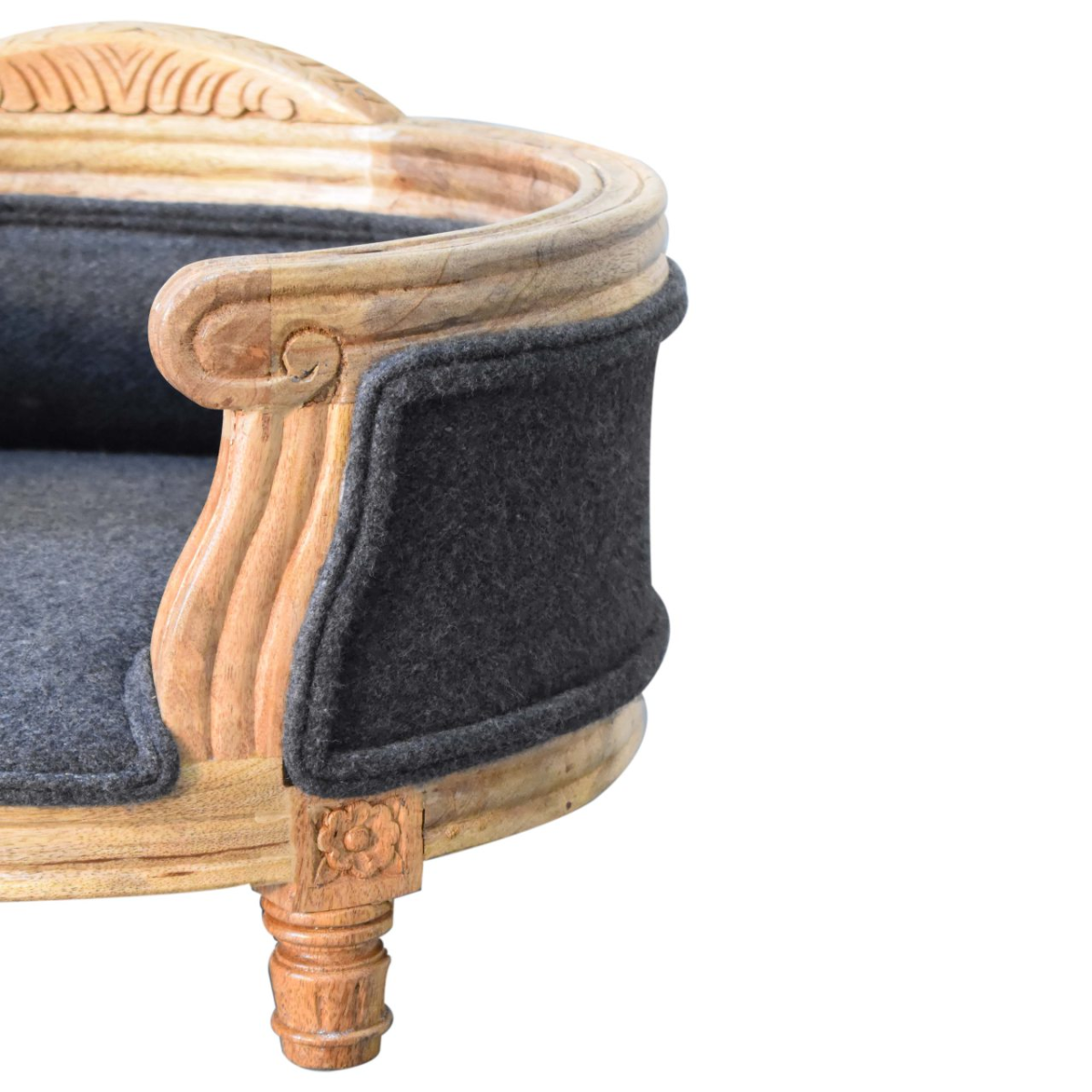 Artisan Furniture Solid Wood Carved Battleship Tweed Pet Bed