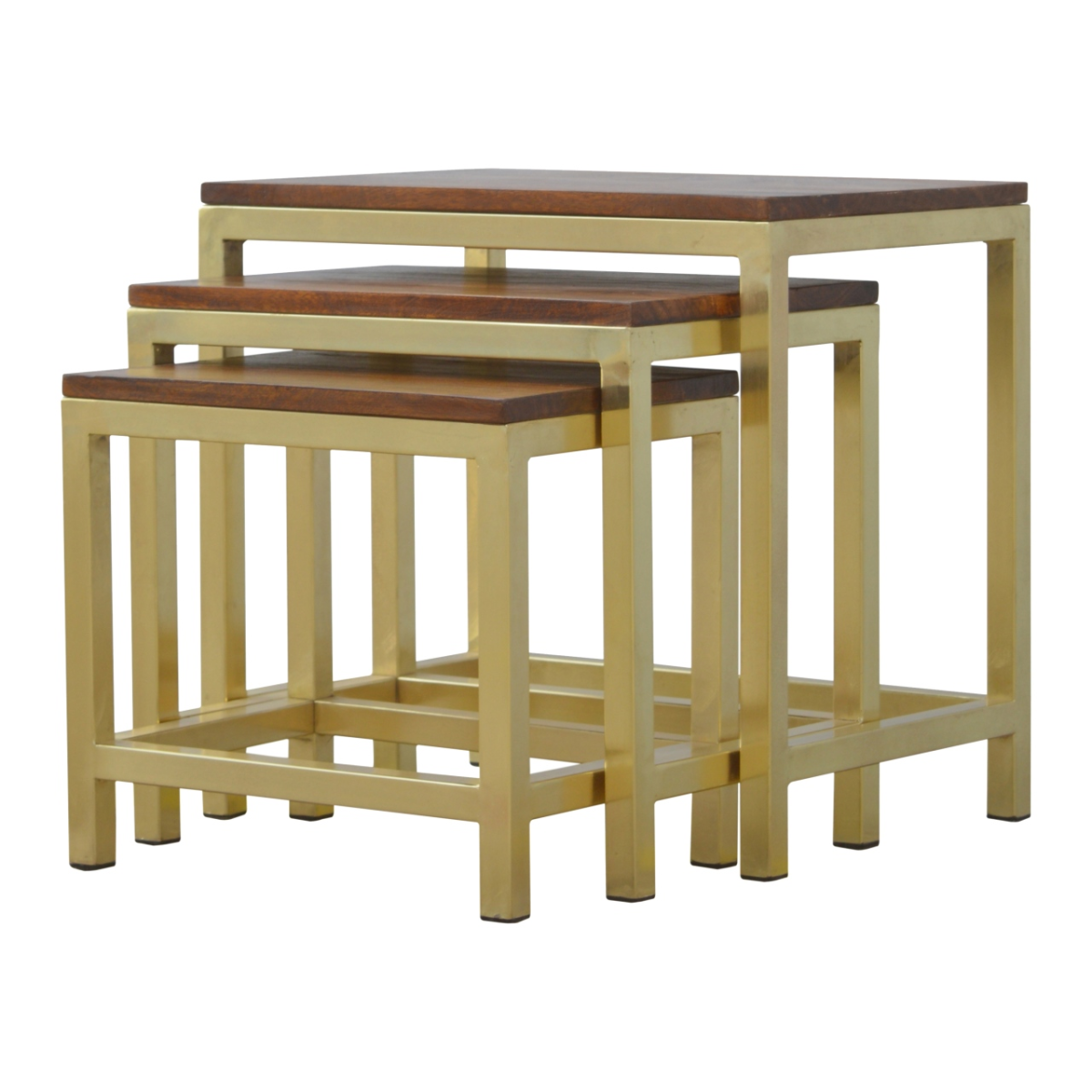 Artisan Furniture Solid Mango Wood Chunky Gold Stool Set of 3