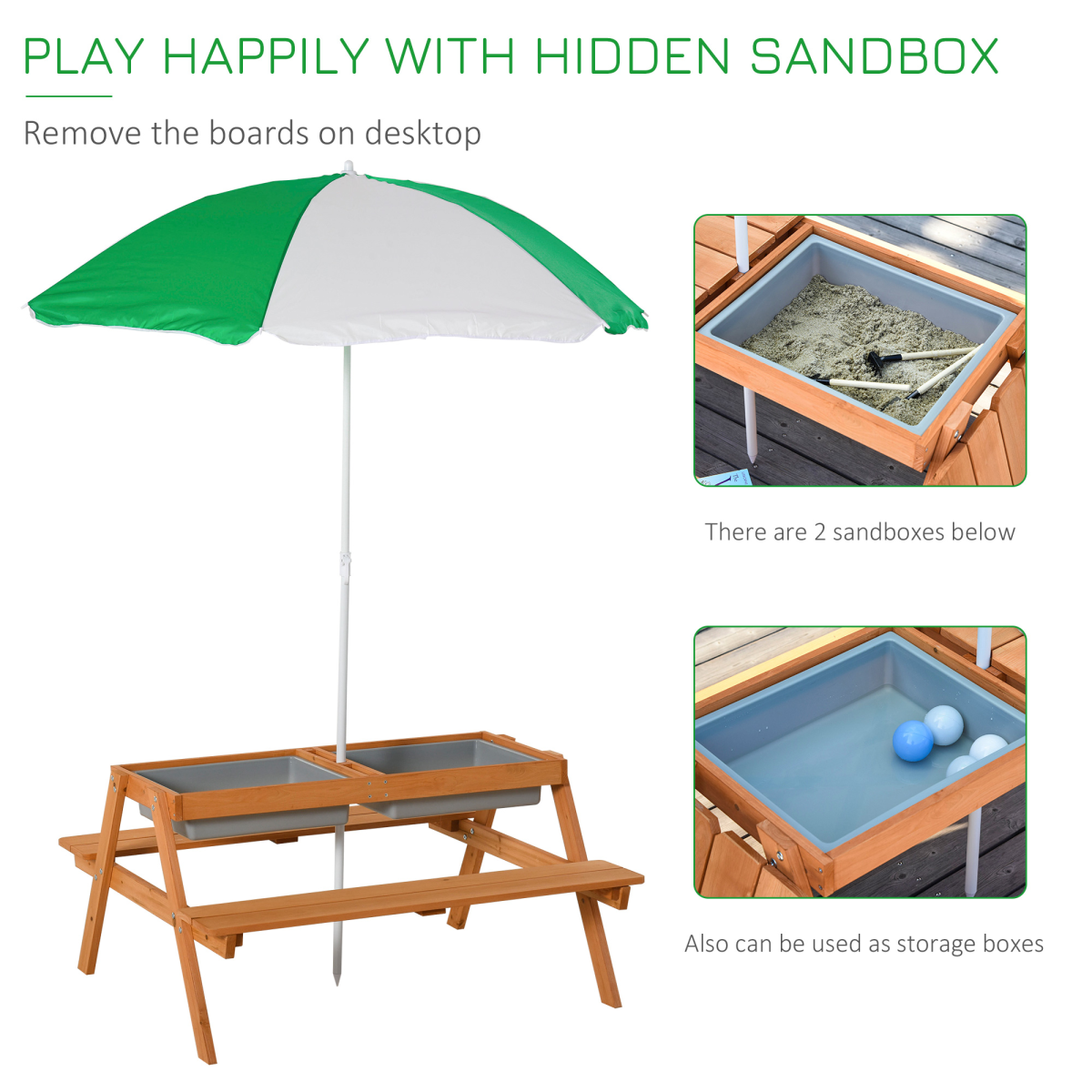 Outsunny Wooden Kids Picnic Table, Sand and Water Table with Benches, Brown