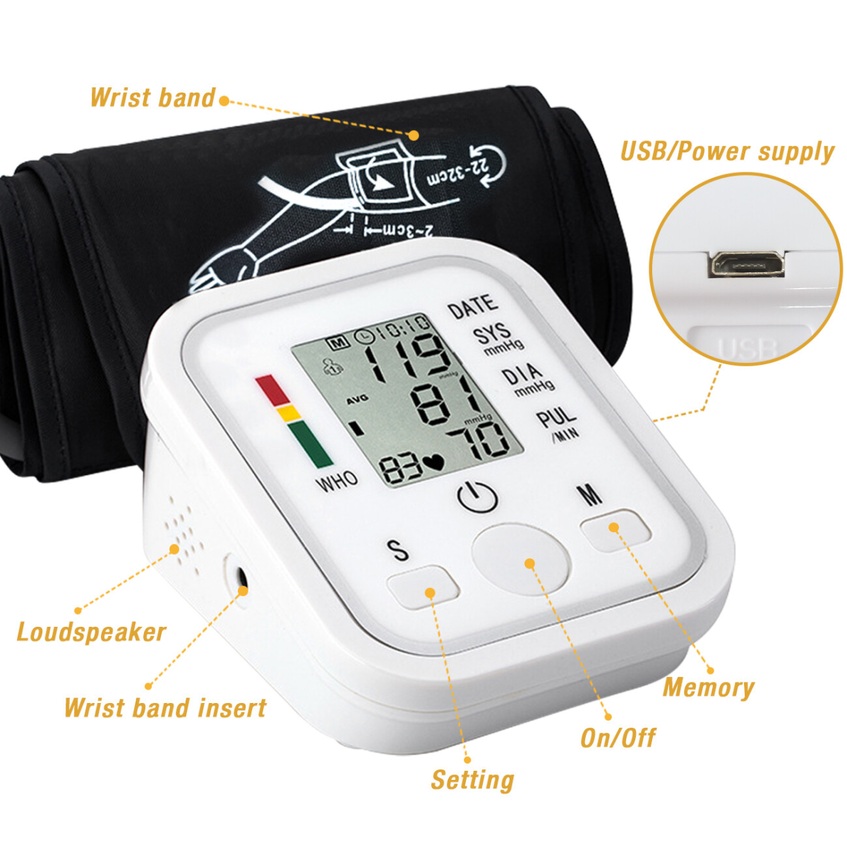 LCD Digital Automatic Blood Pressure Monitor Upper Arm BP Heart Rate Machine Voice Talking BP Monitor