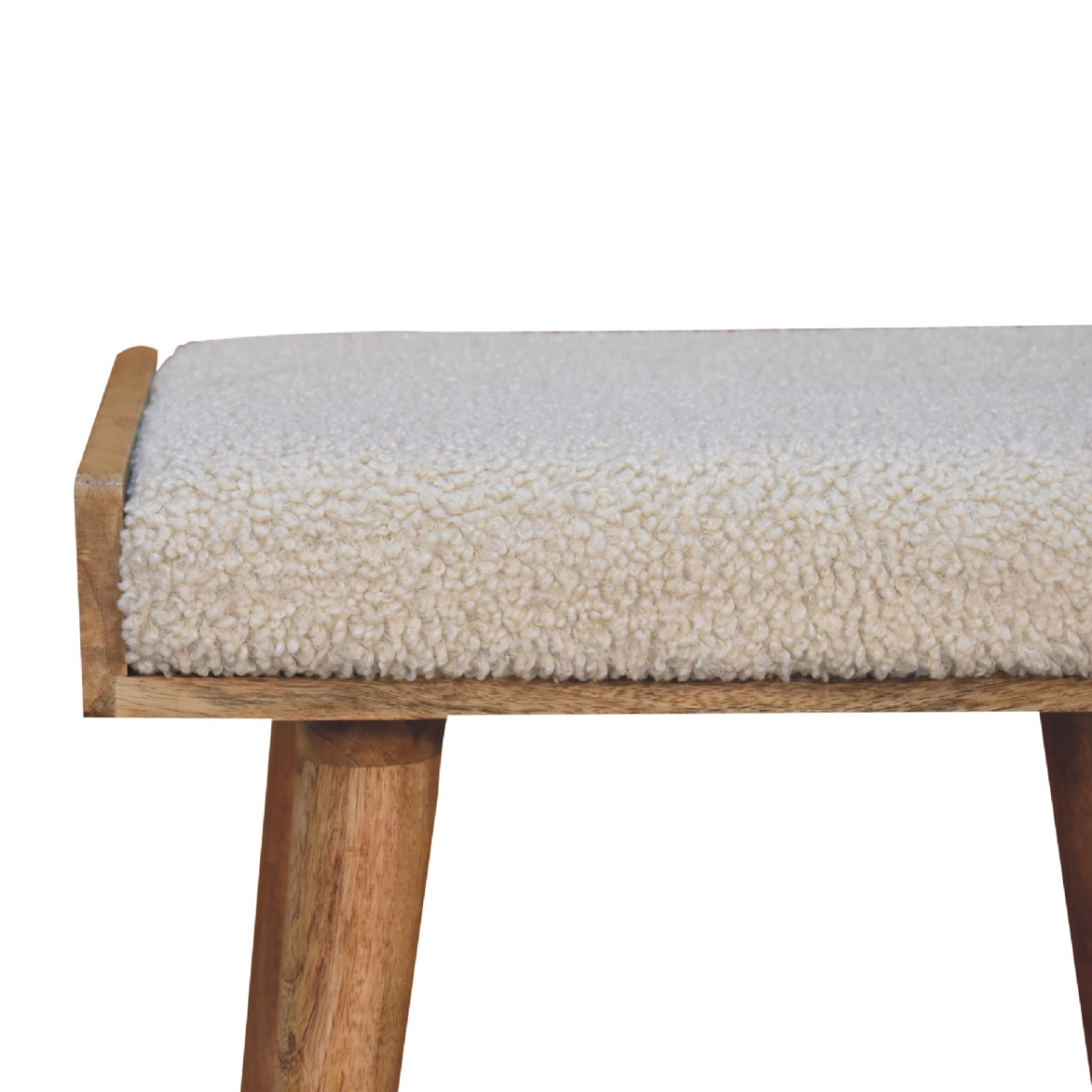 Artisan Furniture Solid Mango Wood Boucle Cream Tray Style Footstool