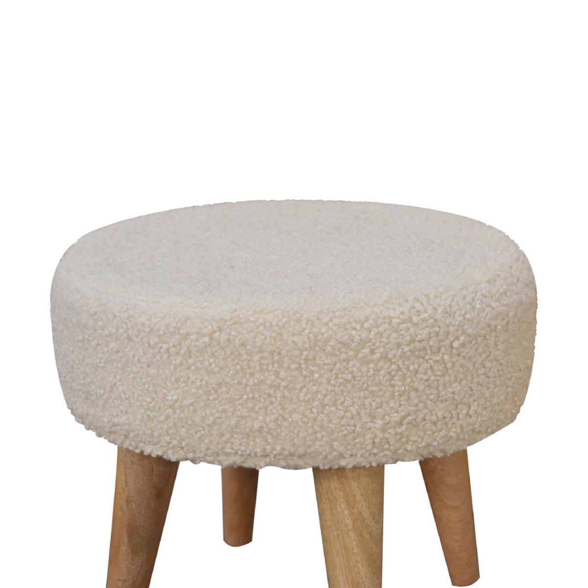 Artisan Furniture Solid Mango Wood Cream Boucle Petite Footstool