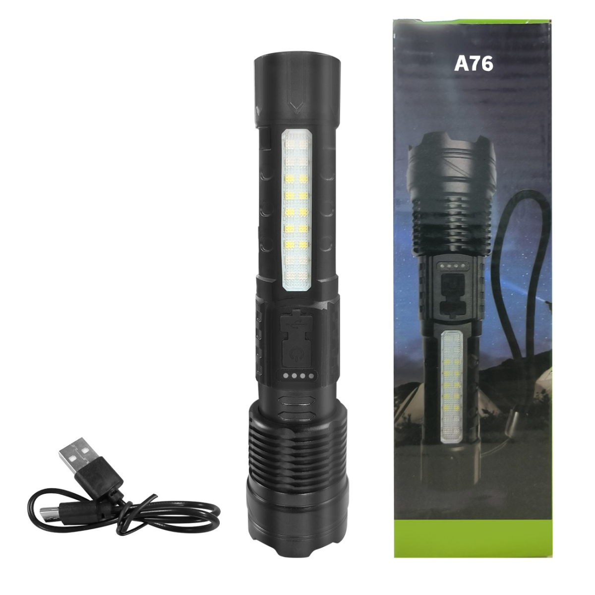 2 Pack USB Rechargeable LED Flashlight Adjustable Focus Camping Hiking Outdoor Flashlight Work light
