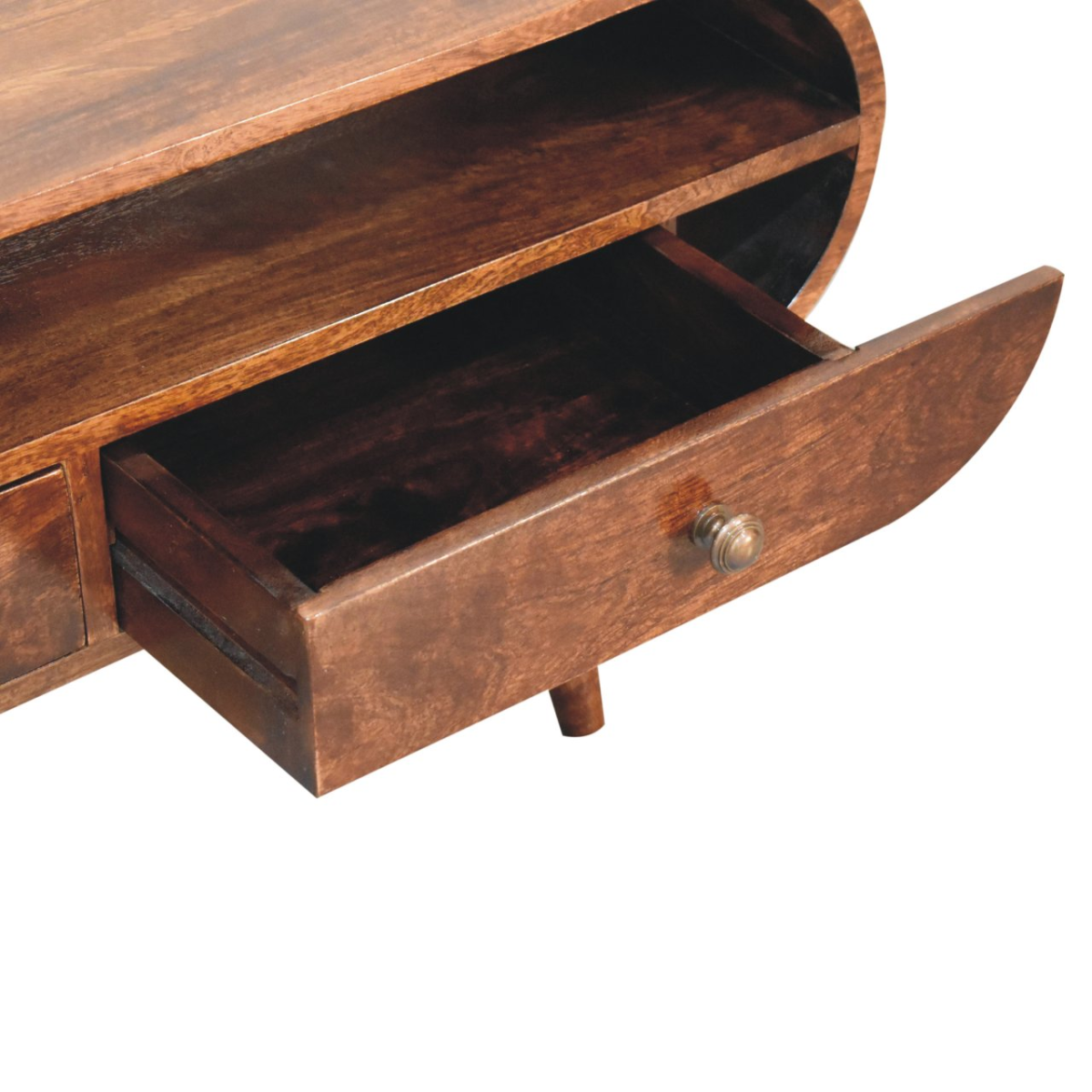 Artisan Furniture Solid Wood California Walnut Circular TV Stand, Brown, 2 Drawers and 1 Shelf